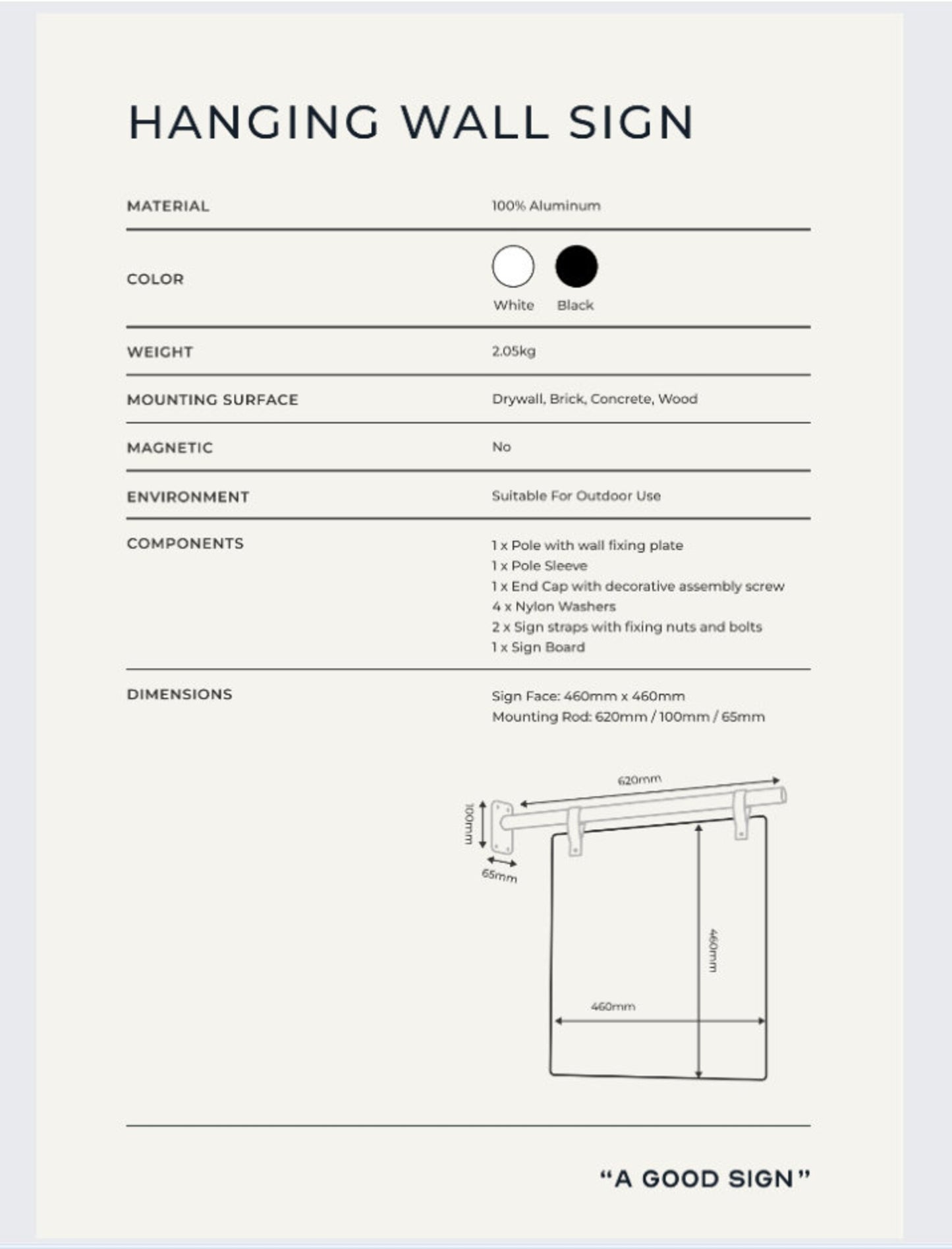 Black Satin Double Sided Aluminium Hanging Sign DEV