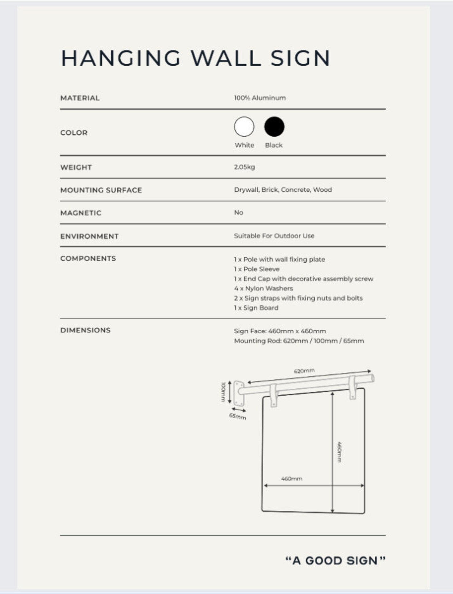 Black Satin Double Sided Aluminium Hanging Sign DEV