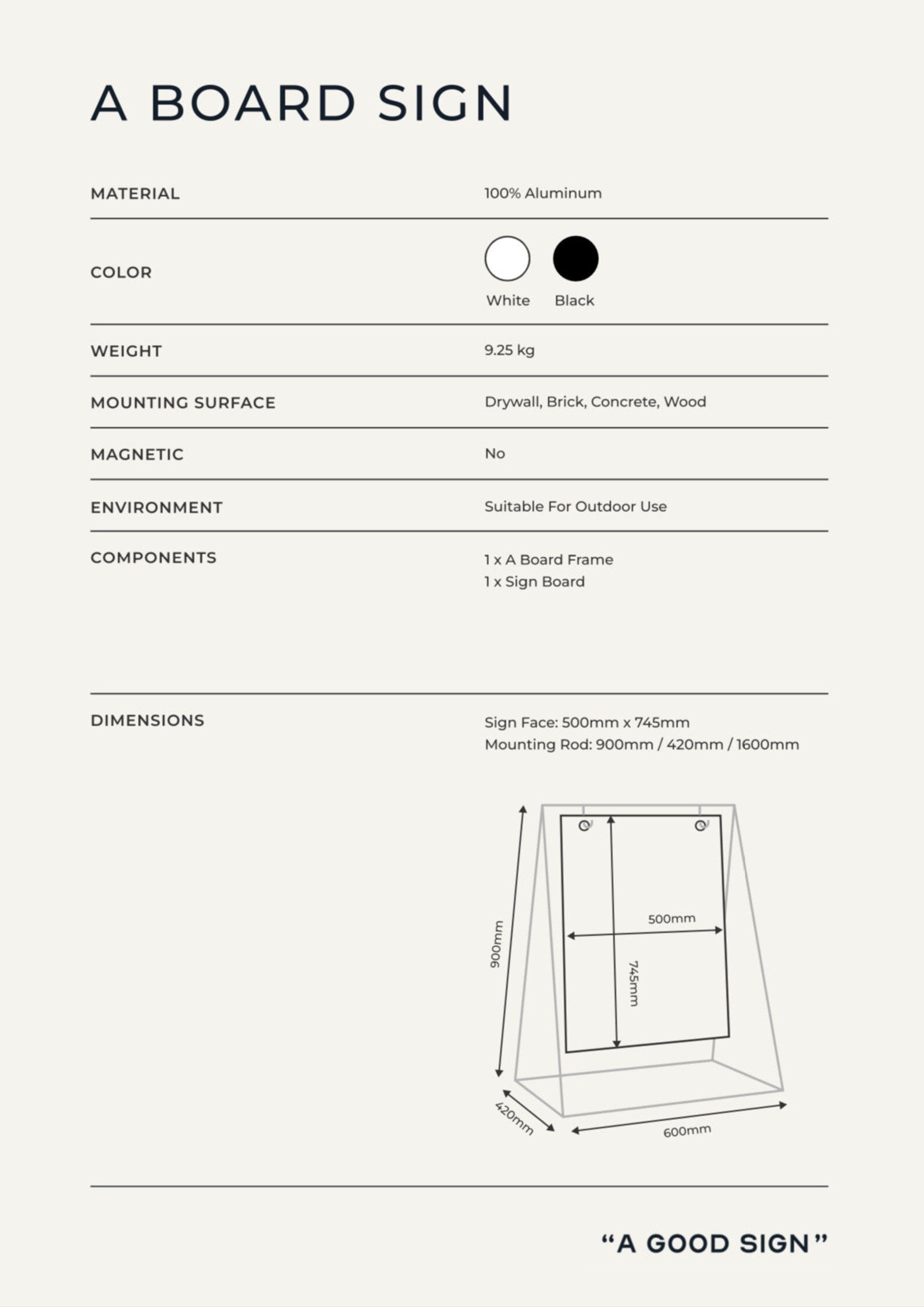 White Satin Aluminium A Board Sign