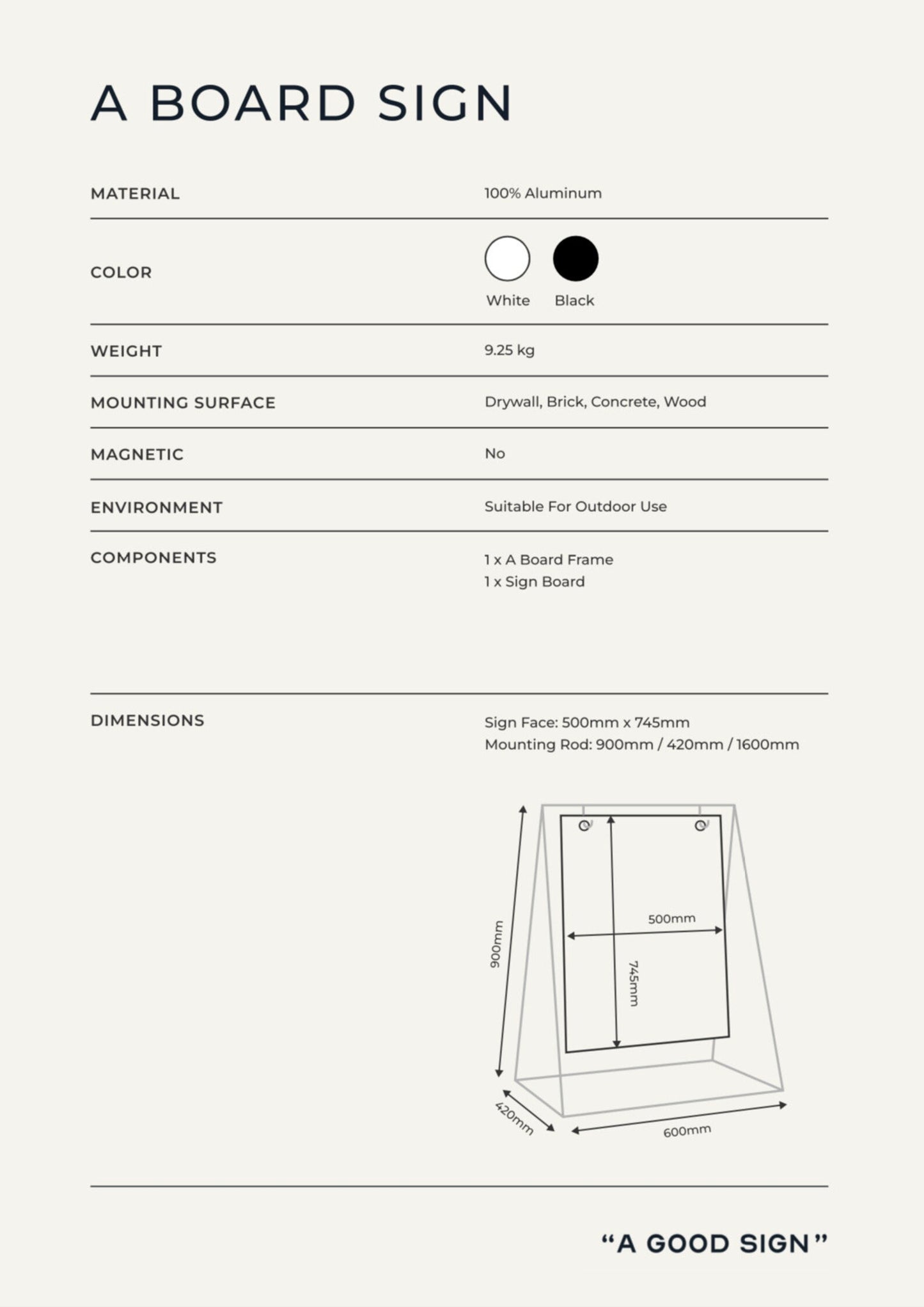 Black Satin Aluminium A Board Sign